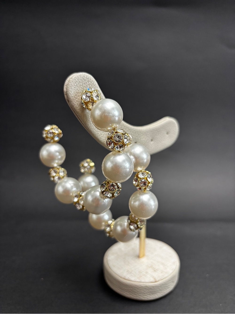 Lele Sadoughi Pearl and Gold Crystal Hoop Earrings - Ivory and Gold